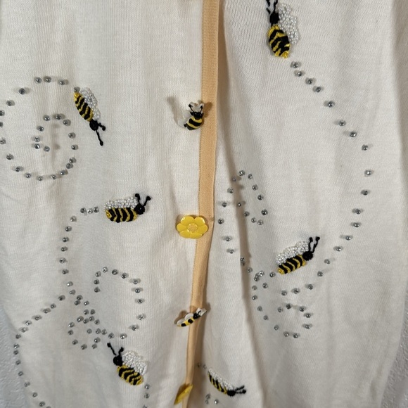 Storybook Knits Bumblebee Short Sleeve Cardigan Beaded Embroidered Size XS - Picture 2 of 6